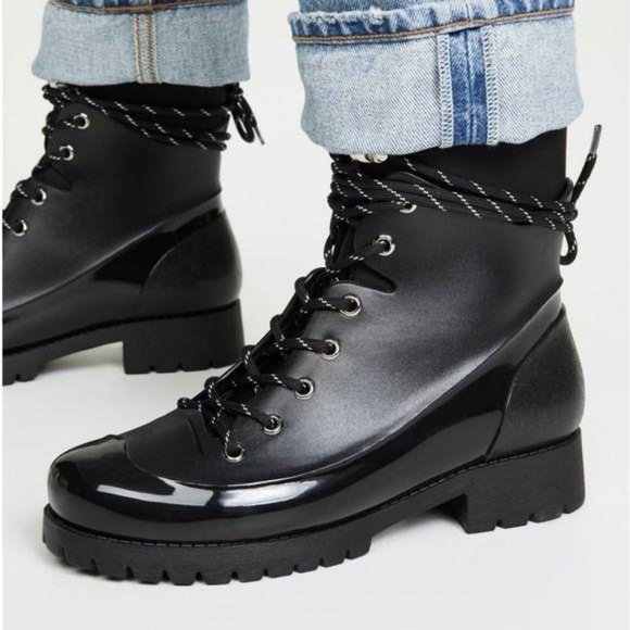 Jeffrey Campbell Foggy Lace-up  Rainboot Black 7 - Picture 2 of 11